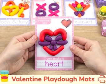 Valentine's Day Playdough Mats. Printable Play Dough Activity. Preschool, Toddler, Kindergarten Educational Material. Classroom Printables