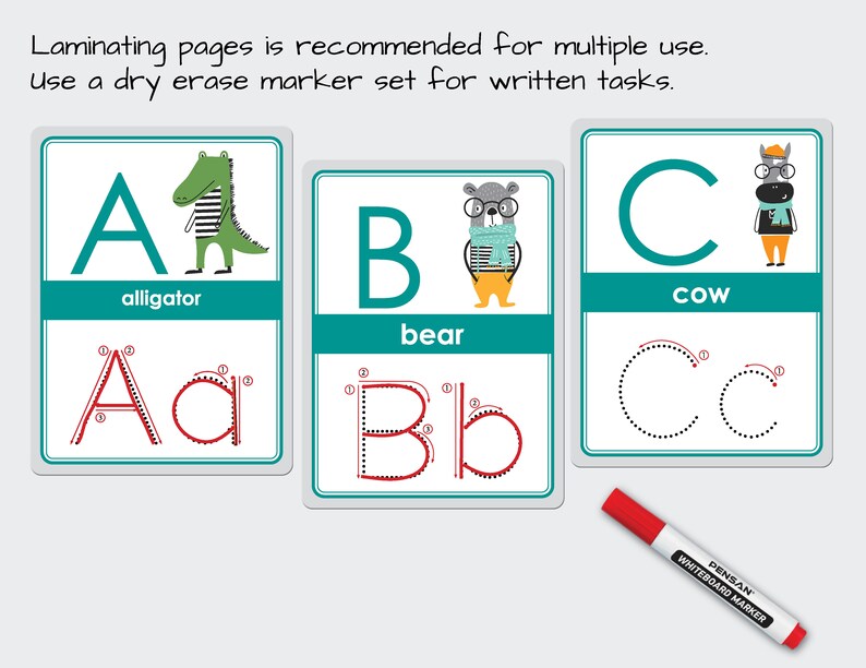 Alphabet Tracing Printable Flashcards. ABC Flash Card. | Etsy