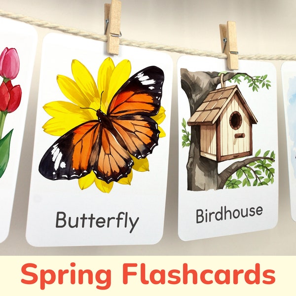 Spring-themed Flashcards for Seasonal Vocabulary Boosts. Toddler, Preschool Visual Cards. Printable Homeschool, Classroom Learning Materials