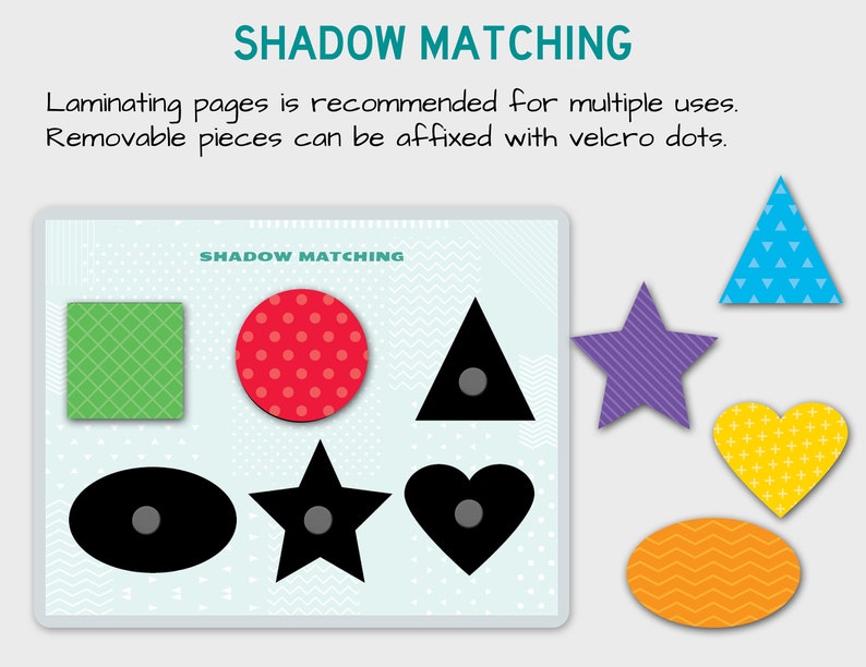 File Folder Game for Toddler Preschool Busy Book Page TD100 Shapes and Color Matching Activity Shape Match Printable Worksheets