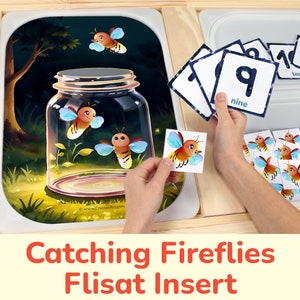 Catching Fireflies in a Jar Flisat Insert: Sensory Table Bins Printable Counting Activity. Toddler, Preschool Summer Insects Insert Template