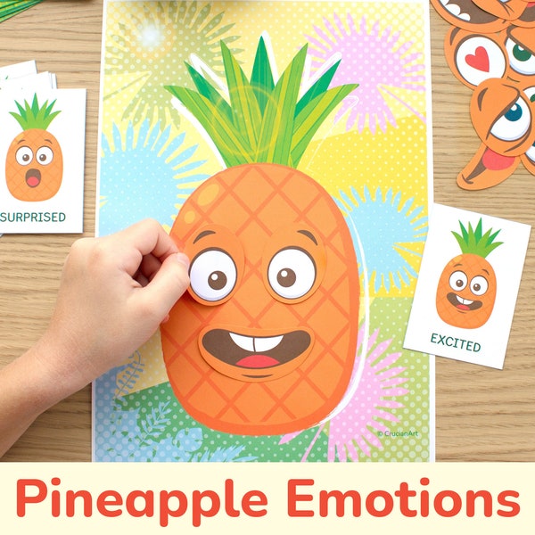 Emotions and Feelings Printable Activity. Pineapple Theme Toddler, Preschool Matching Activities for Summer Season.