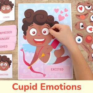 CUPID Emotions and Feelings. Valentine&#39;s Day Printable Activity. Toddler and Preschool Emotion Matching Activities.