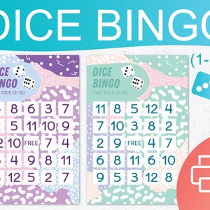 Würfel Bingo zum Ausdrucken. Vorschulzahl Aktivität 1-12.