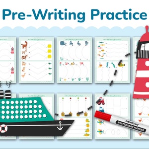 Preschool Pre-Writing Worksheets. Pre school Writing Printable Workbook. Pre-K Learning Binder