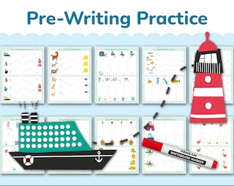 Preschool Pre-Writing Worksheets. Pre school Writing Printable Workbook. Pre-K Learning Binder