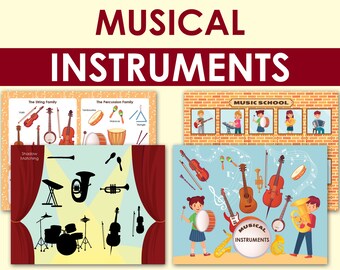Musikbok. Utskrivbar pärm för att lära sig musikinstrument.