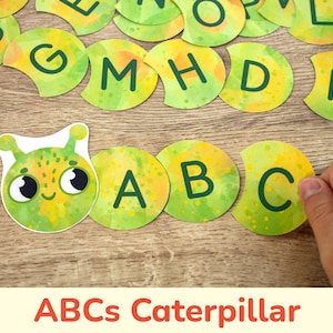 Caterpillar Alphabet Printable Activity for Preschool, Toddler. Uppercase and Lowercase Letters Sequence Practice.