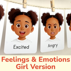 Emotie-flitskaarten. Afdrukbare girly-flashcards: gevoelens verkennen en woordenschat uitbreiden. Visueel leermateriaal voor thuisonderwijs, klaslokalen.
