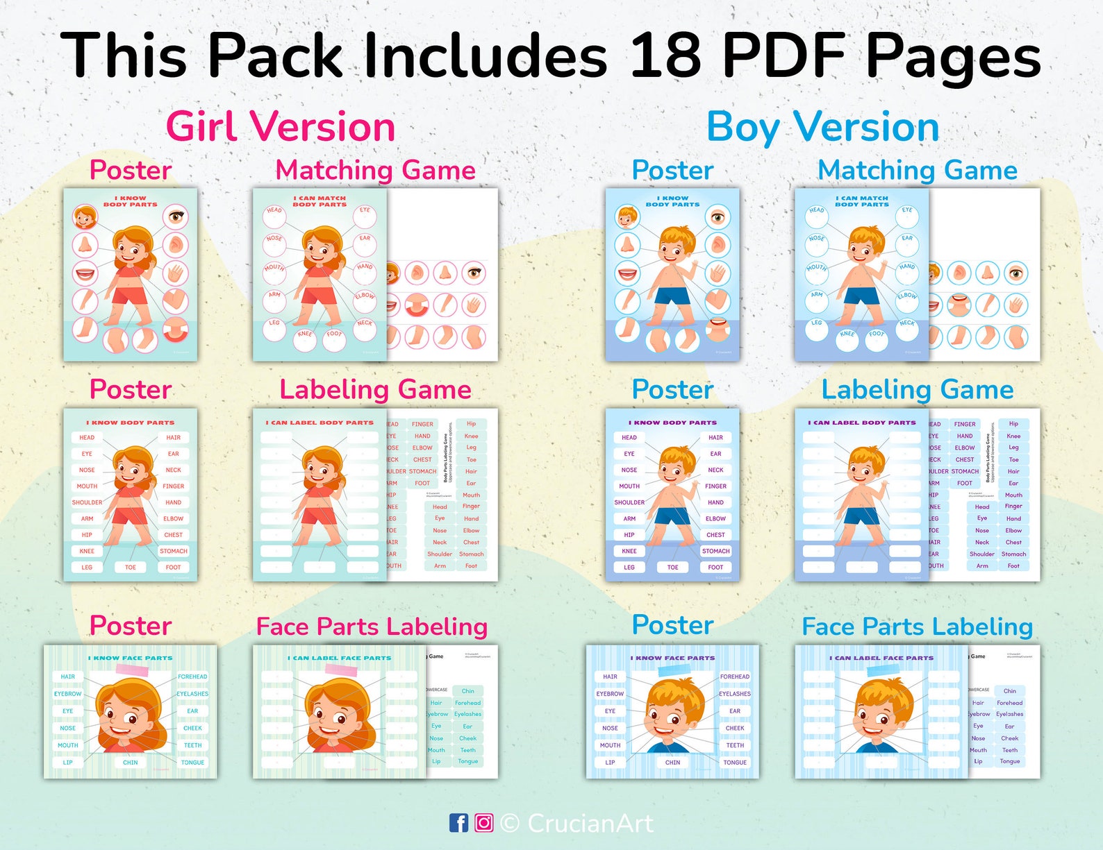 Body and Face Parts Printable Learning Pack for Toddler, Preschool, Pre ...