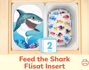 Feed the Shark Fish Flisat Insert: Counting up to 12 Ocean Printable Activity for Sensory Table Bins. Toddler, Preschool Insert Template