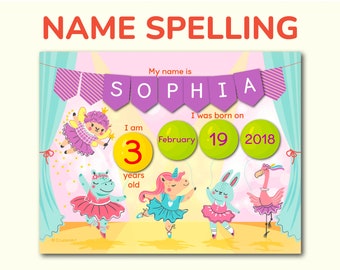 Name Spelling Personalized Page for Girl. About Me Printable Toddler and Preschool Activity. Busy Binder and Learning Book Page