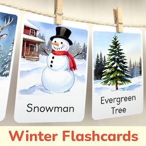Winter Karteikarten: Karteikarten zum Ausdrucken für Kindergarten und Vorschule. Homeschool Lernaktivitäten, Lernmaterialien für das Klassenzimmer.