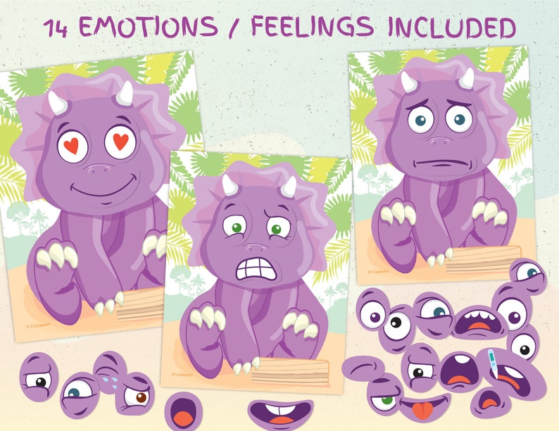 Dinosaur Themed Emotions and Feelings Printable Activity. Dino Toddler, Preschool Matching Play. image 5
