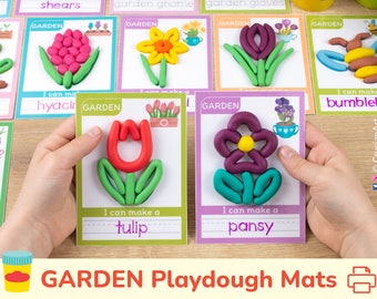 Garden Playdough Mats. Printable Play Dough Kid Activity. Toddler Preschool Kindergarten Classroom Material. Homeschool Educational Resource