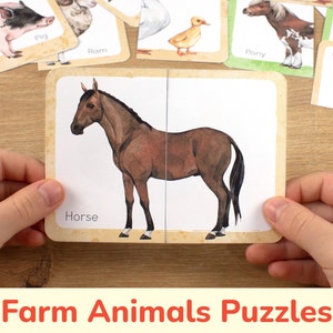 Farm Animals Puzzle Pairs: Toddler Learning Activity. Match Cards Printable Activities. Preschool Kindergarten Matching Educational Resource