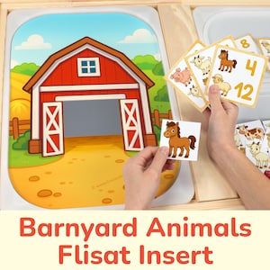 Farm Animals Flisat Insert: Barnyard Sort and Count Printable Activity for Sensory Table Bins, Fall Season Preschool Flisat Insert Template.