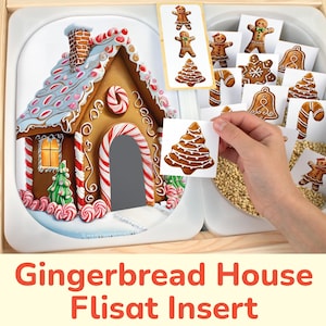 Fill the Gingerbread House Flisat Insert: Christmas Matching Activity for Sensory Table Trofast Bins. Toddler, Preschool Printable Template.