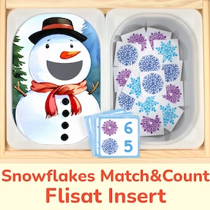 Actividad de unir y contar copos de nieve: Inserto Flisat imprimible para mesa sensorial. Imprimibles para niños pequeños y preescolares y educación en el hogar