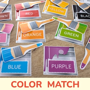Paint Cans Colors Matching and Labeling Activity. Toddler and Preschool Printable Color Match Learning