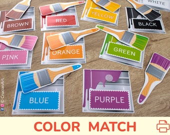 Paint Cans Colors Matching and Labeling Activity. Toddler and Preschool Printable Color Match Learning