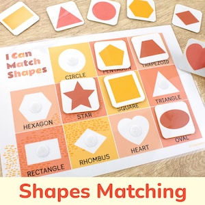 Shape Matching Printable Activity. Toddler Busy Book and Learning Binder Page. Match the Shapes Preschool Educational Resource.