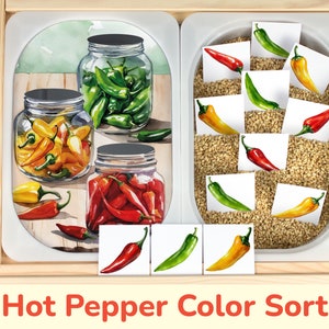 Hot Pepper Color Sorting Activity: Flisat Insert Printable Template for Sensory Table Bin. Toddler, Preschool Educational Trofast Insert.