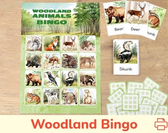 Woodland Animals Bingo Game: Printable Preschool, Kindergarten, Toddler Activity. Classroom Forest Bingo Printable, Homeschooling Printables