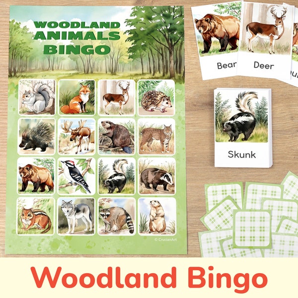 Jeu de bingo avec les animaux de la forêt : activité à imprimer pour les enfants d'âge préscolaire, maternelle et pour les tout-petits. Bingo en forêt à imprimer pour la classe