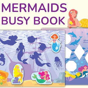 Mermaids Sorting & Matching Printable Busy Book for Girls. Learning Binder Worksheets Toddler, Preschool