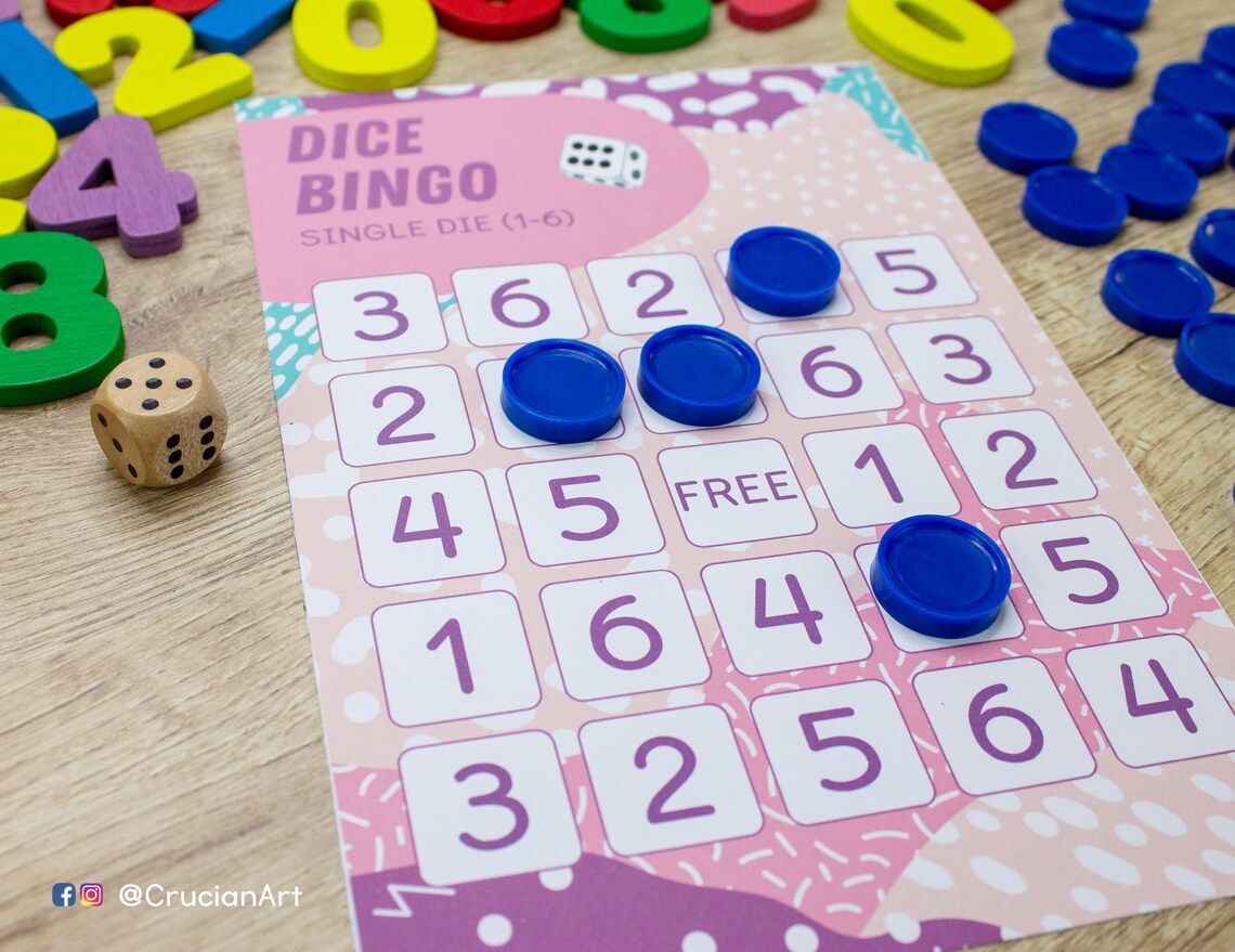 dice bingo printable preschool number activity 1 12 etsy