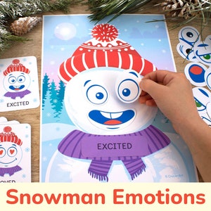 Actividad imprimible de invierno de emociones y sentimientos de muñeco de nieve. Imprimibles de educación en el hogar, actividades preescolares, aprendizaje de niños pequeños, combinación educativa