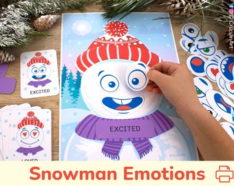 Snowman Emotions and Feelings Winter Printable Activity. Homeschool Printables, Preschool Activities, Toddler Learning, Educational Matching