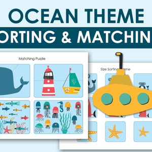 Sorting & Matching Printable Worksheet for Toddlers. Preschool Folder Pages. Ocean Learning Binder Activities | CA110