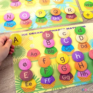 ICE CREAM Alphabet Matching Printable Activity for Toddler and Preschooler. Uppercase and Lowercase ABCs Learning Worksheet. image 2