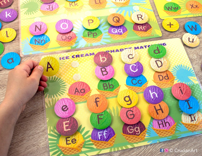 ICE CREAM Alphabet Matching Printable Activity for Toddler and Preschooler. Uppercase and Lowercase ABCs Learning Worksheet. image 2