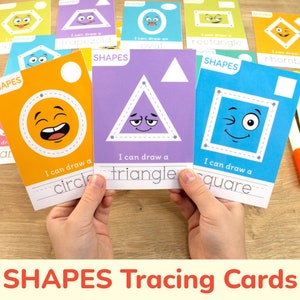 2D Shapes Tracing Cards. Homeschool Printable Learning Activity. Homeschooling Math Curriculum. Preschool, Kindergarten Educational Resource