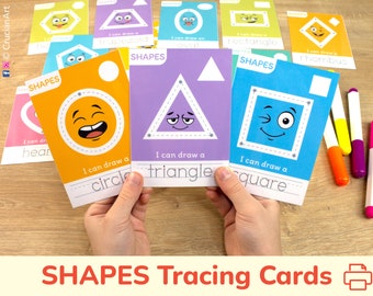 2D Shapes Tracing Cards. Homeschool Printable Learning Activity. Homeschooling Math Curriculum. Preschool, Kindergarten Educational Resource