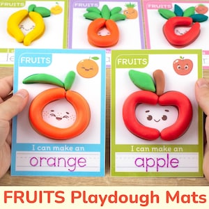 Tapetes de plastilina de frutas. Niño imprimible, recurso educativo preescolar. Actividad de verano con plastilina. Aula, Educación en casa, Jardín de infantes