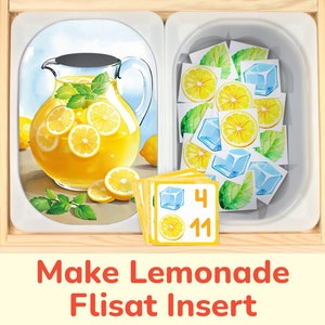 Lemonade Recipe Flisat Insert: Sort and Count to 12 Printable Activity for Sensory Table Trofast Bins. Toddler and Preschool Insert Template