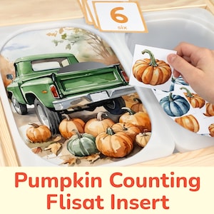 Pumpkin Harvest Flisat Insert: Printable Counting Activity for Sensory Table Bins. Toddler and Preschool Autumn Season Insert Template.