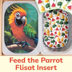 Feed the Parrot Flisat Insert: Count up to 12 Printable Activity for Ikea Sensory Table Trofast Bins. Toddler, Preschool Insert Template.