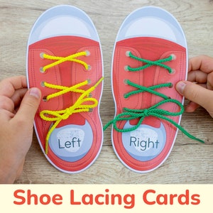 Shoe Lacing Cards. Printable I Can Tie My Shoes Tying Toy. Shoelaces Toddler, Preschool, Kindergarten Fine Motor and Life Skill Activity.