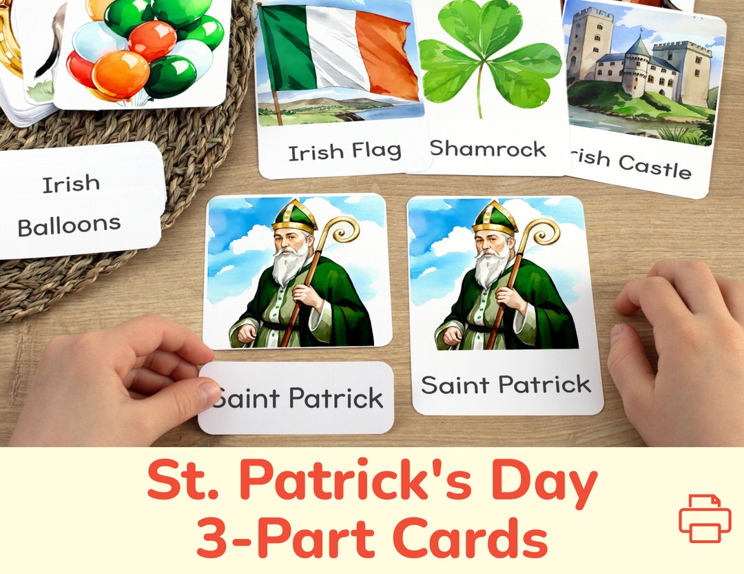 Saint Patrick Day Three-part Cards: Visual Cards and Words Matching ...