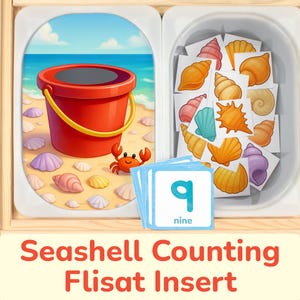 Seashell Counting Flisat Insert: Counting up to 12 Summer Beach Printable Activity for Sensory Table Bins, Preschool Insert Template