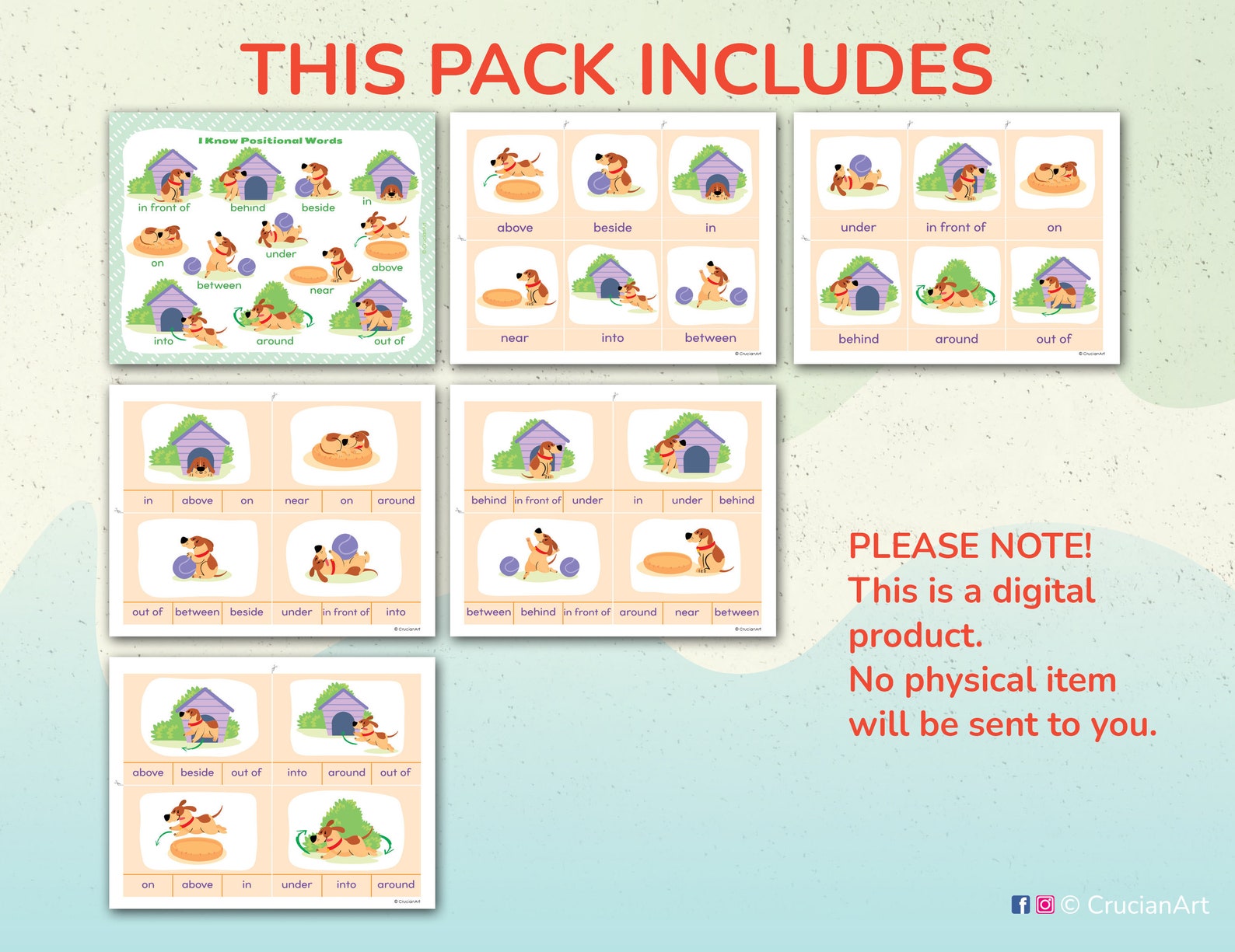 Positional Words Printable Cards. Preposition Flashcard. - Etsy