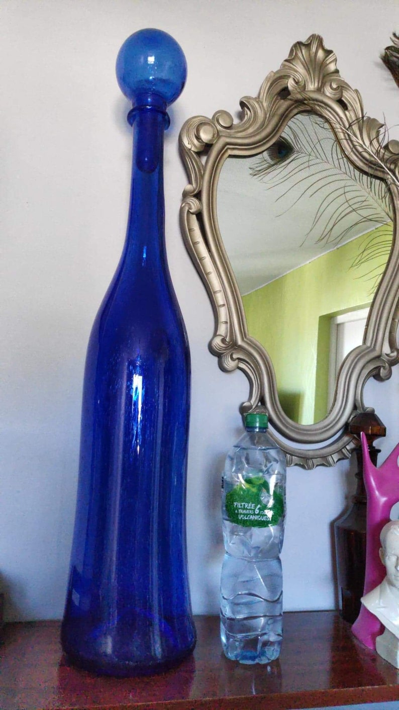 Carafe bouteille géante Biot en verre bleu de Perse Etsy