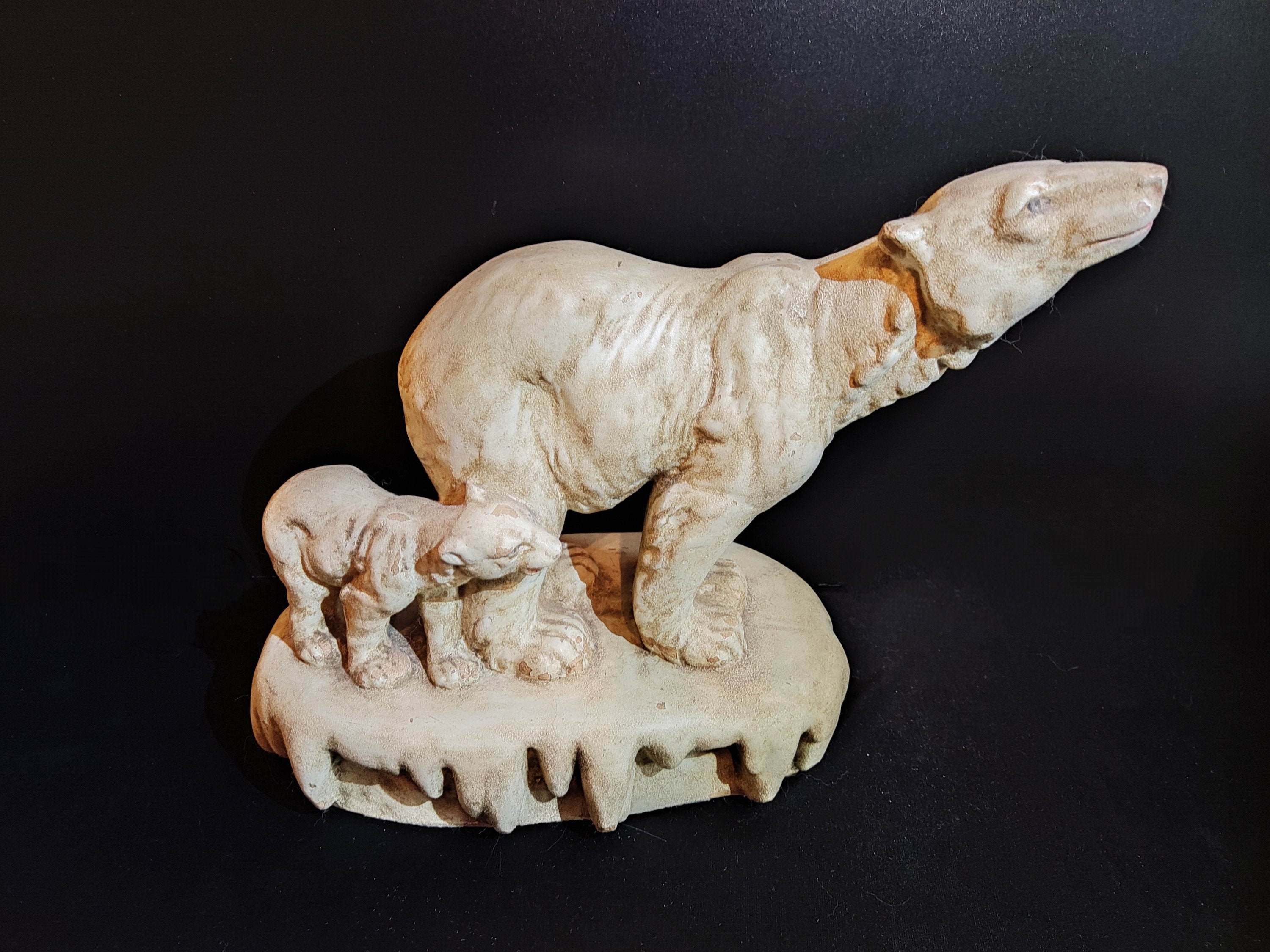 Ourse et Son Ourson en Plâtre Art Déco