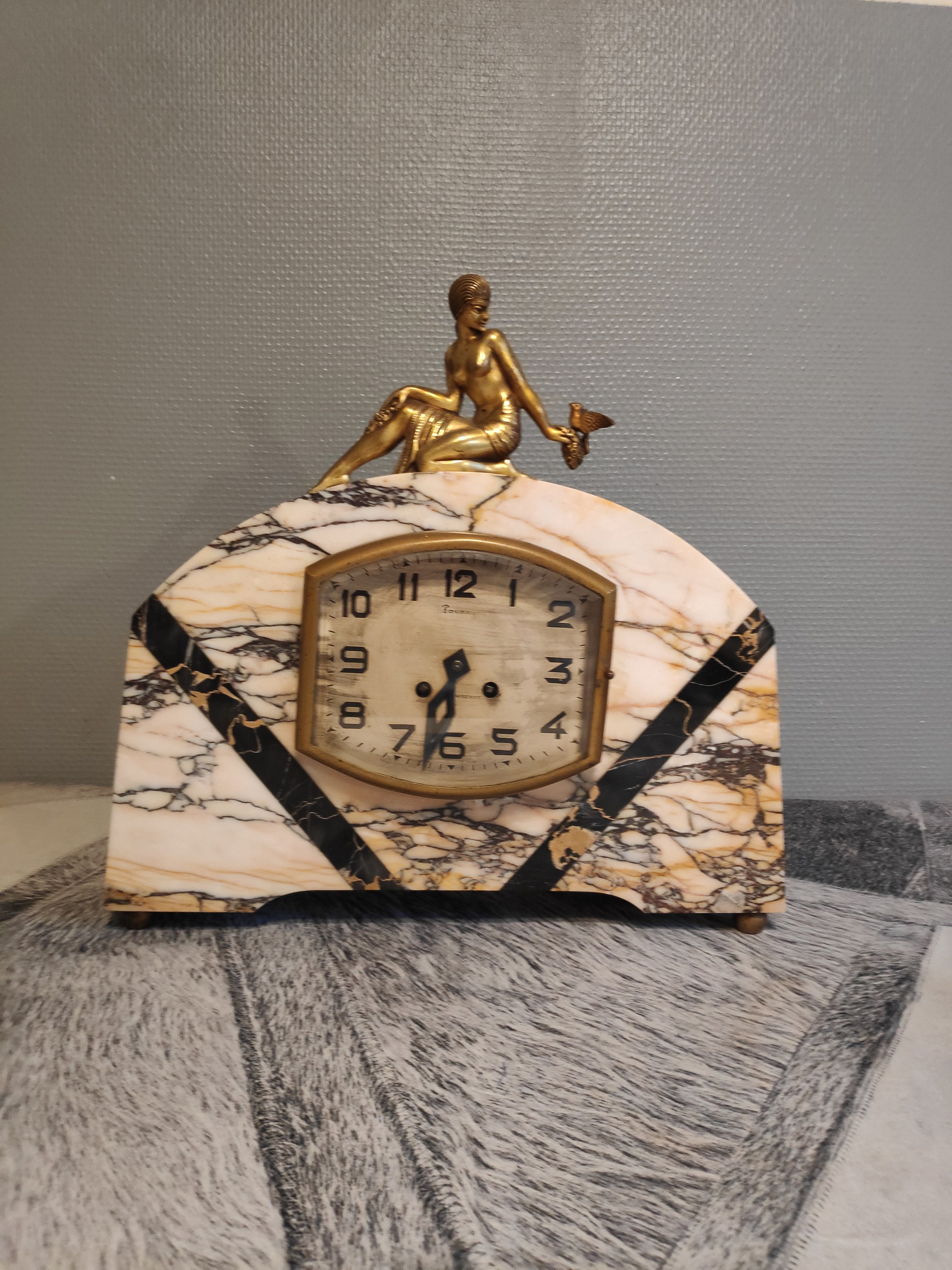 Pendule de Cheminée en Marbre et Laiton Mécanisme d'origine