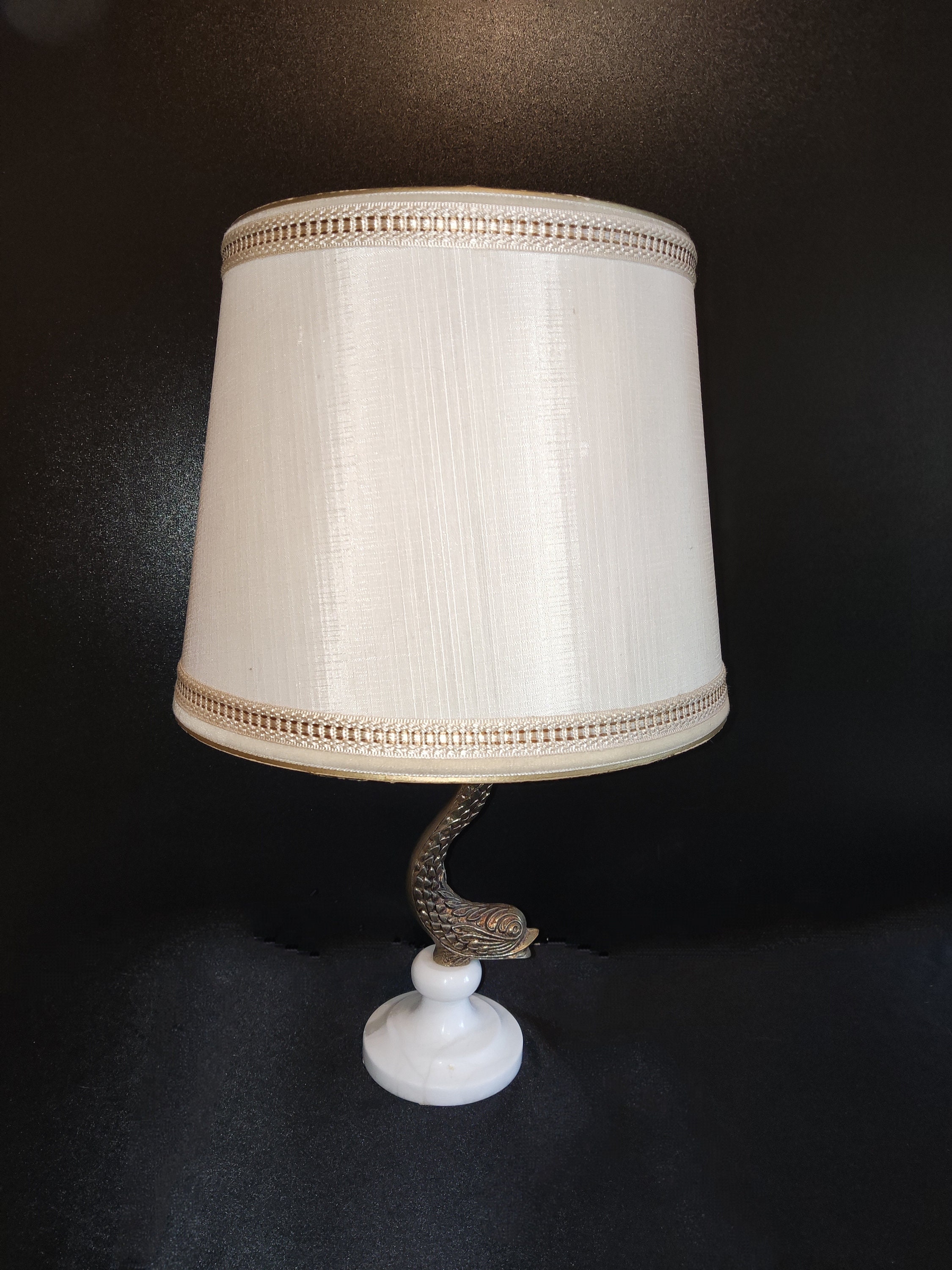 Lampe Dauphin Pied Marbre et Laiton